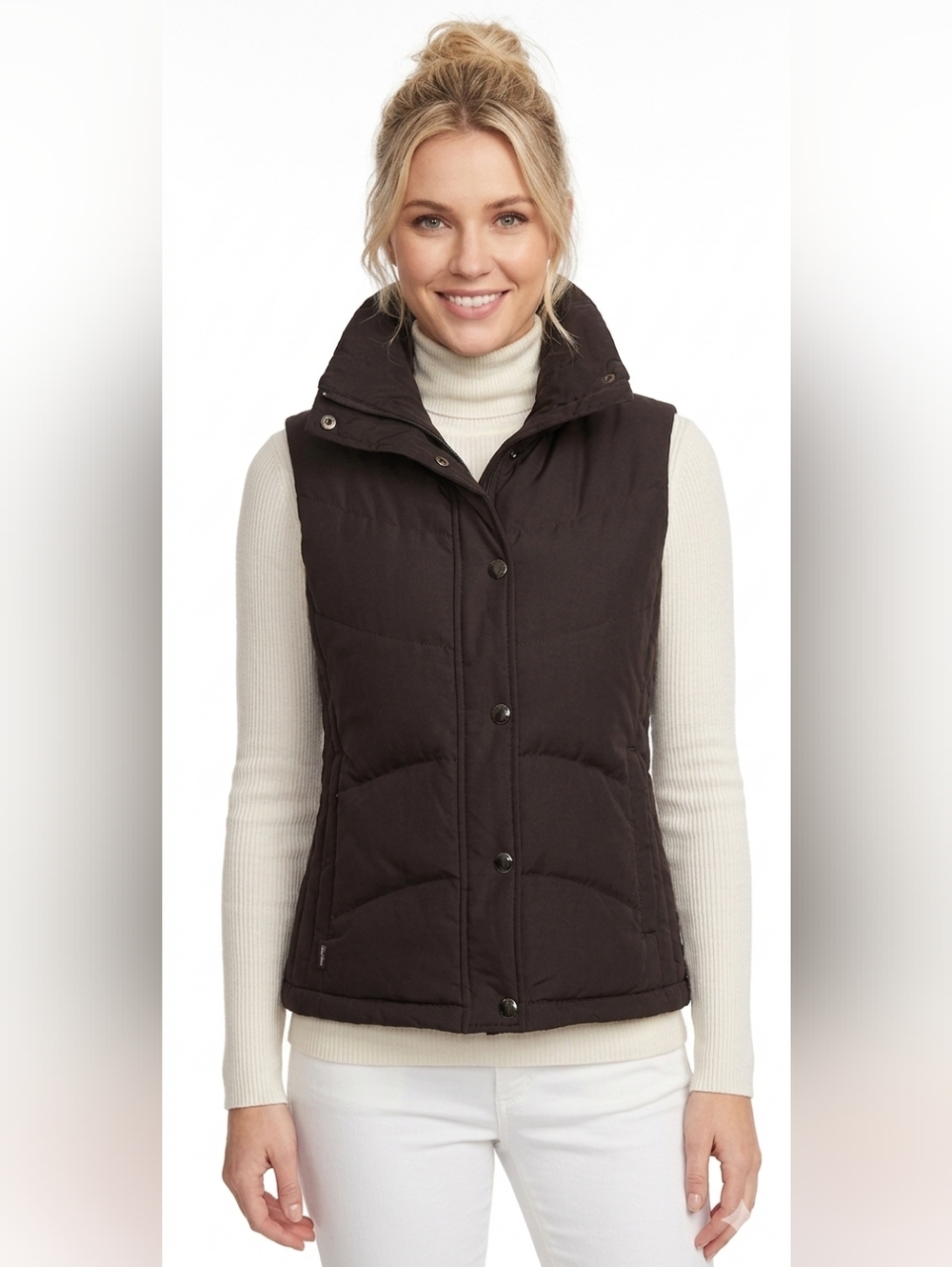 Kenneth Cole Reaction Puffer Vest Brown Down Feather Lightweight Preppy Fall